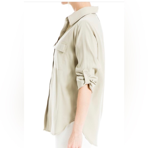 NWT Max Studio Utility Button Front Blouse in Sage SMALL - Picture 3 of 8